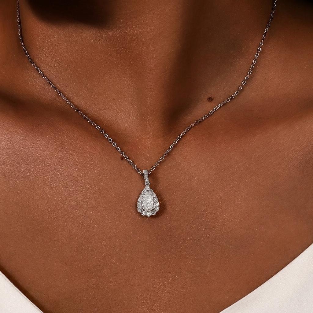 Pear Cut Moissanite Pendant Necklace, view 5